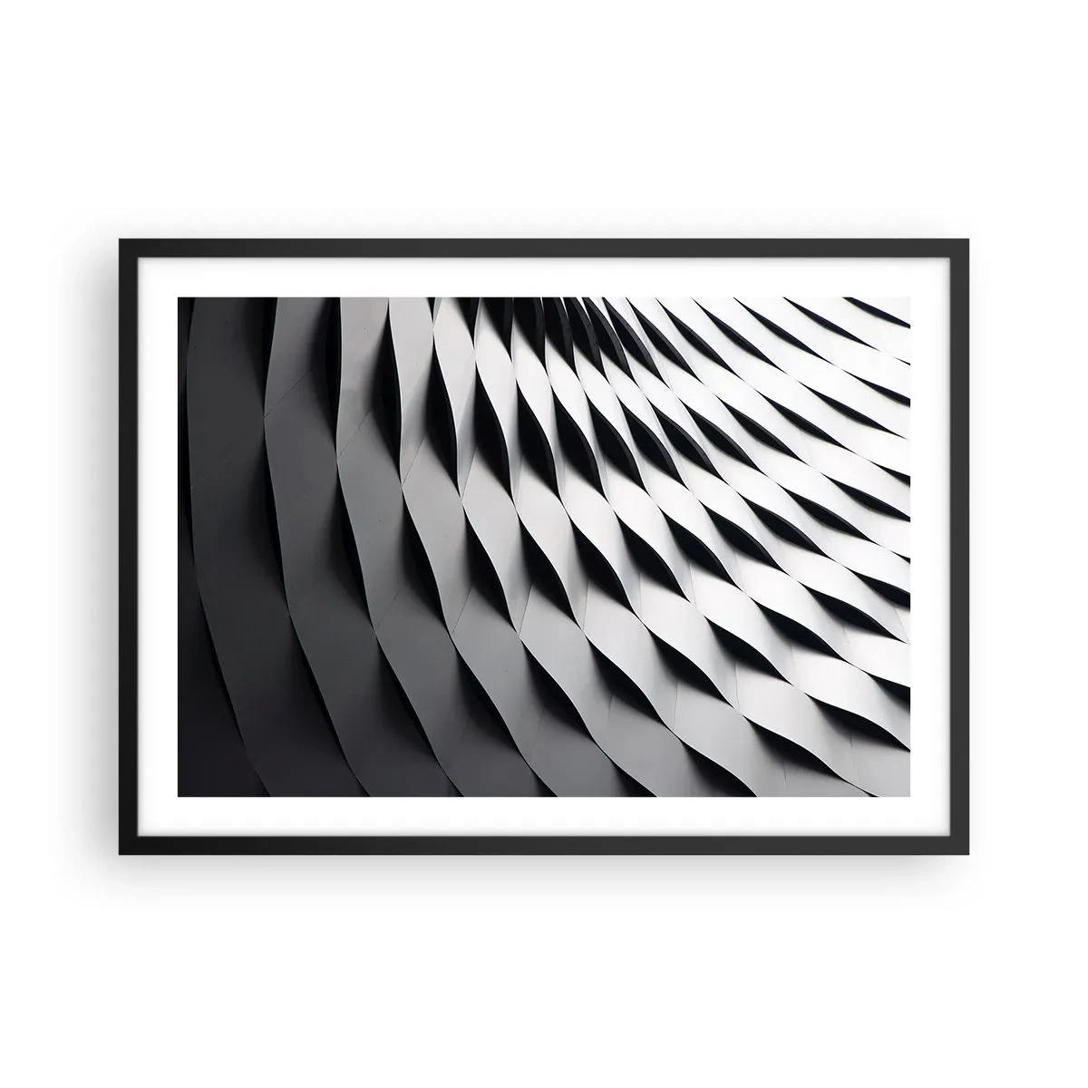 Poster in cornice nera - Motivo geometrico astratto nei toni del bianco e del nero - 70x50cm - Sulla cresta dell'onda - Decorazione murale moderna per soggiorno e camera da letto ARTTOR