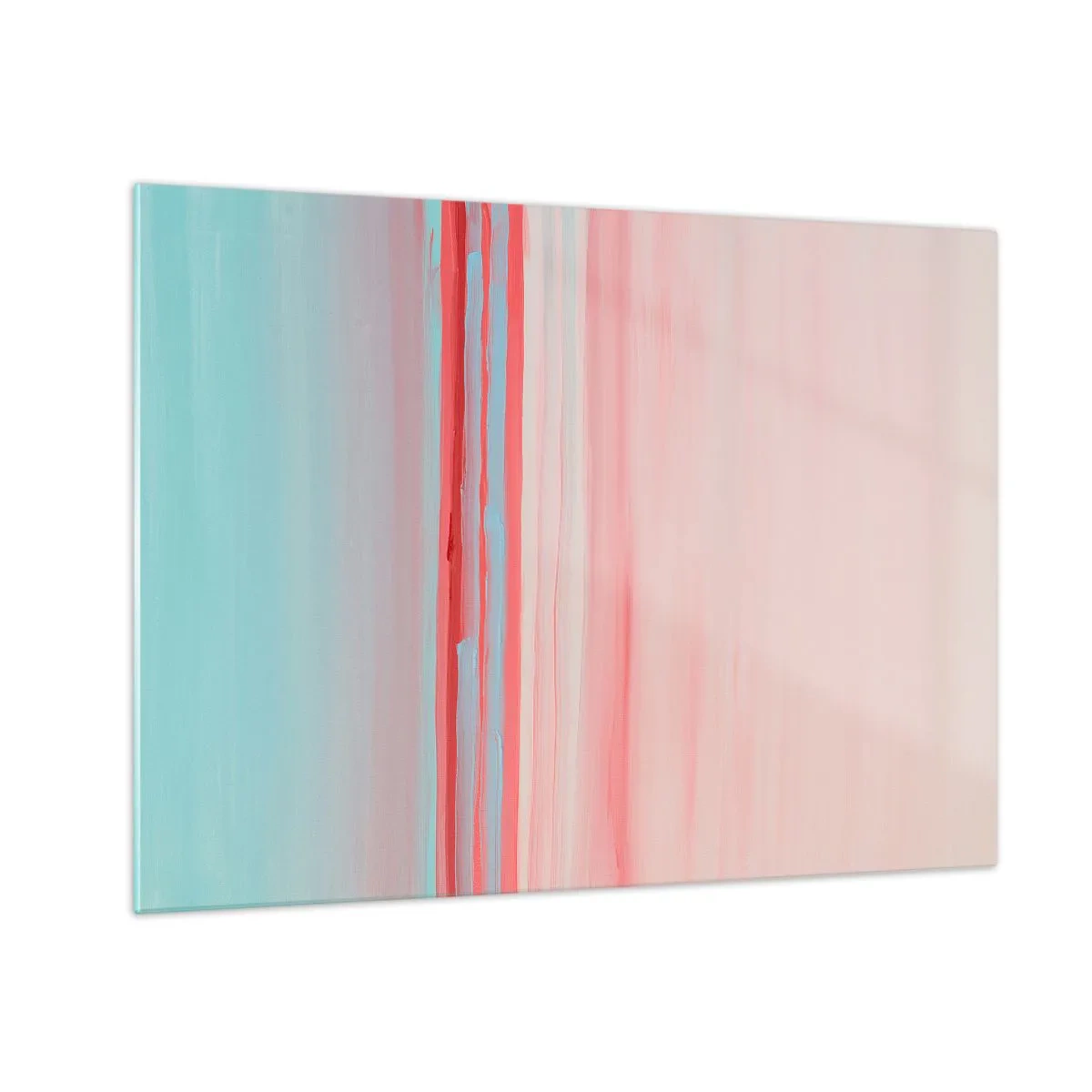 Quadro su vetro - Righe verticali in tonalità pastello di rosa e blu - 70x50cm - Astrazione all'alba - Decorazione murale moderna per soggiorno e camera da letto ARTTOR