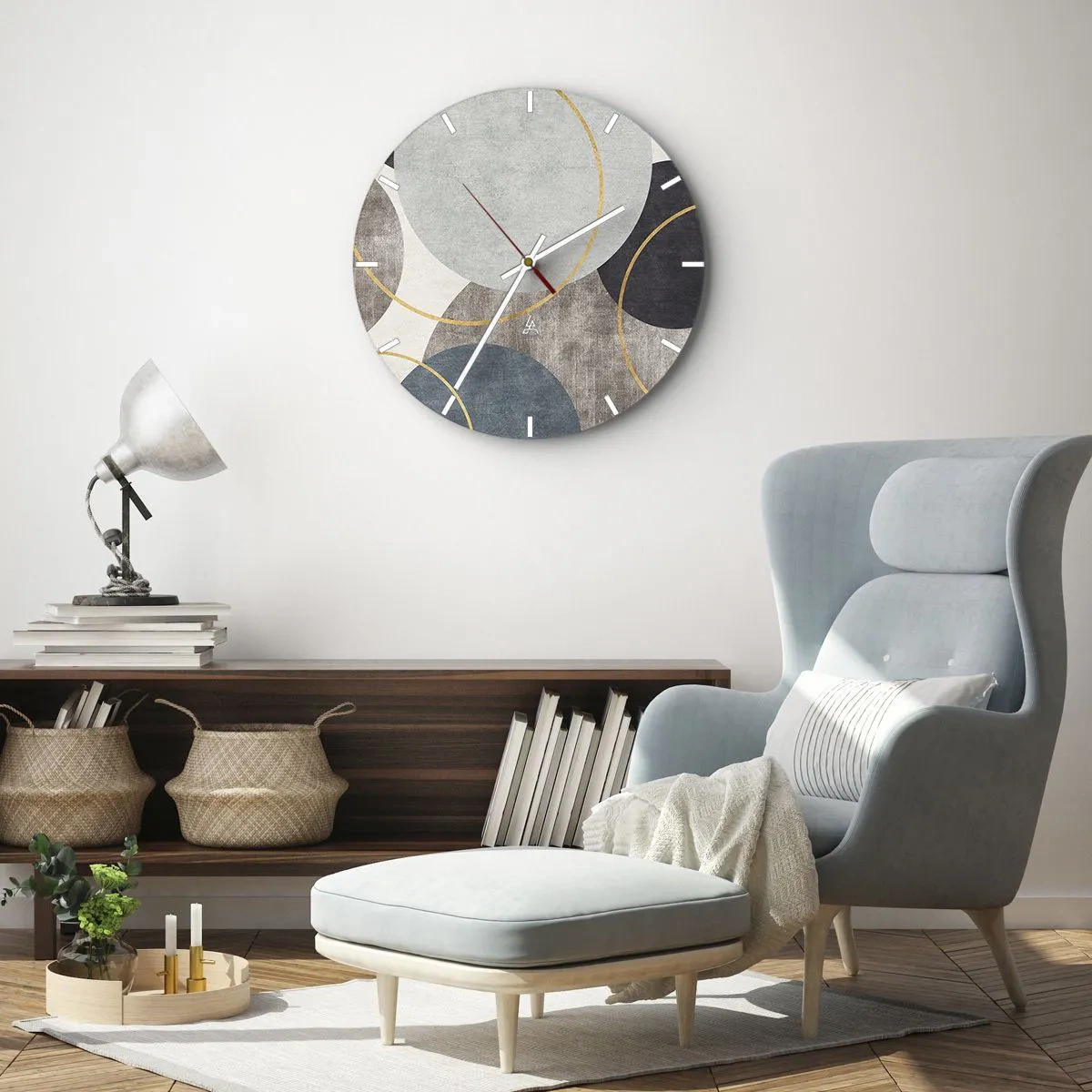 Orologio da parete - Orologio in Vetro - Un'elegante composizione di cerchi e archi in colori tenui. - 30x30cm - Un cerchio dietro l'altro - Decorazione murale moderna per soggiorno, cucina e camera da letto ARTTOR