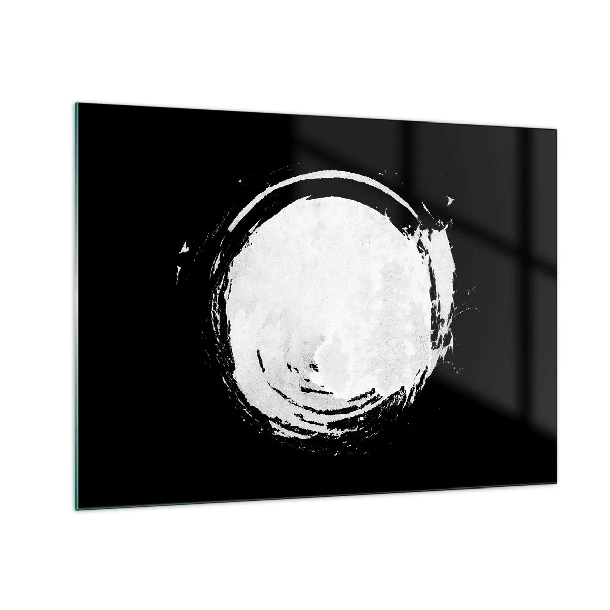 Quadro su vetro - Cerchio astratto bianco su sfondo nero - 70x50cm - Una buona soluzione - Decorazione murale moderna per soggiorno e camera da letto ARTTOR