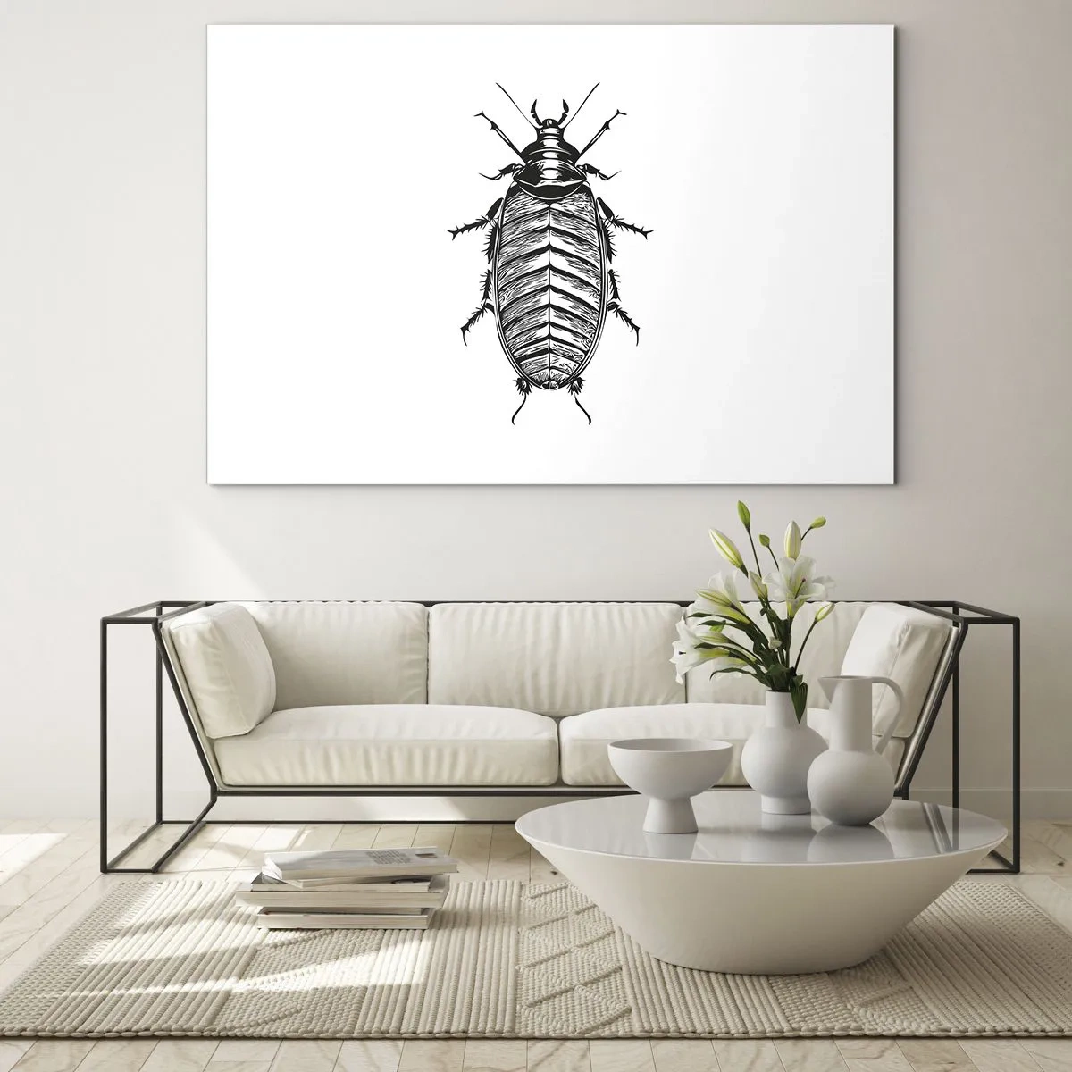 Quadro su vetro - Illustrazione in bianco e nero di un insetto su sfondo bianco - 70x50cm - Che esemplare! - Decorazione murale moderna per soggiorno e camera da letto ARTTOR