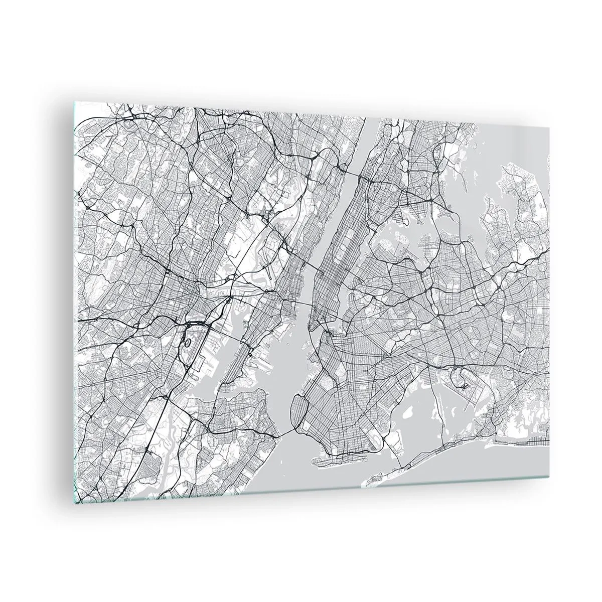 Quadro su vetro - Una mappa delle strade e dei quartieri delle grandi città in forma monocromatica - 70x50cm - Anatomia della metropoli - Decorazione murale moderna per soggiorno e camera da letto ARTTOR