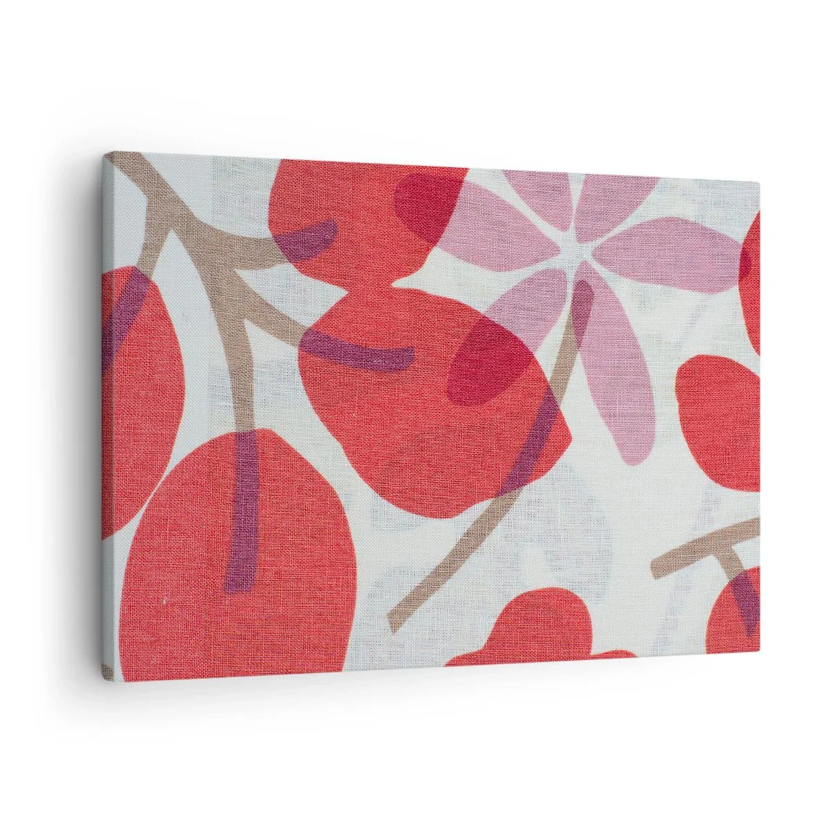 Quadro su tela - Stampe su Tela - Fiori e foglie nelle tonalità del rosso e del rosa - 70x50cm - Composizione di fiori in rosa - Decorazione murale moderna per soggiorno e camera da letto ARTTOR