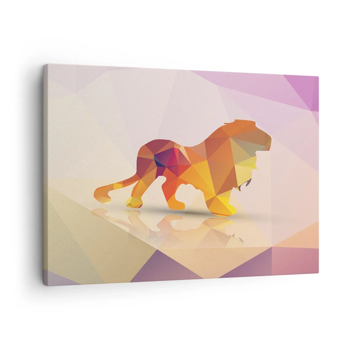 Quadro su tela - Stampe su Tela - Silhouette geometrica di un leone nei toni del giallo e dell'arancione - 70x50cm - Il re di diamante - Decorazione murale moderna per soggiorno e camera da letto ARTTOR