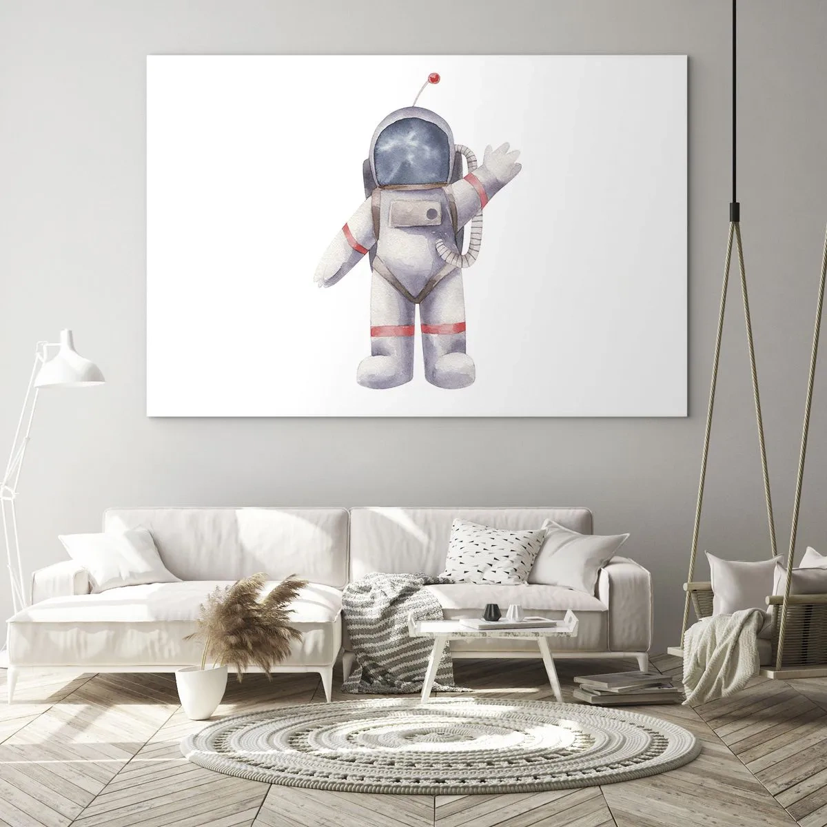 Quadro su vetro - Astronauta che saluta nello spazio - 70x50cm - Ci vediamo! - Decorazione murale moderna per soggiorno e camera da letto ARTTOR