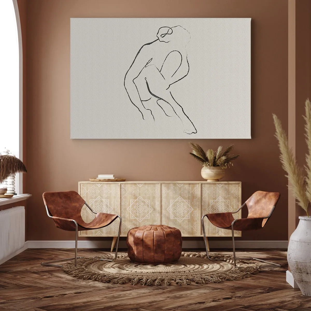 Quadro su tela - Stampe su Tela - Una silhouette minimalista in nero su uno sfondo chiaro - 70x50cm - Schizzo intimo - Decorazione murale moderna per soggiorno e camera da letto ARTTOR