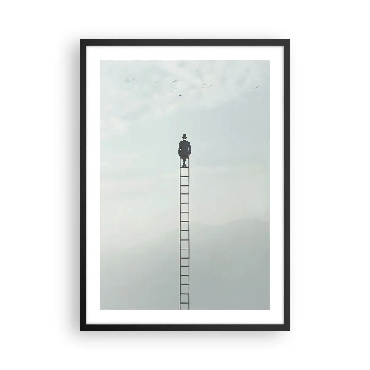 Poster in cornice nera - Uomo su una scala che guarda il cielo - 50x70cm - Innalzati al di sopra - Decorazione murale moderna per soggiorno e camera da letto ARTTOR