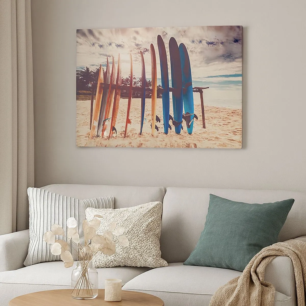 Quadro su tela - Stampe su Tela - Tavole da surf sulla spiaggia al tramonto - 70x50cm - Buonanotte, a domani - Decorazione murale moderna per soggiorno e camera da letto ARTTOR