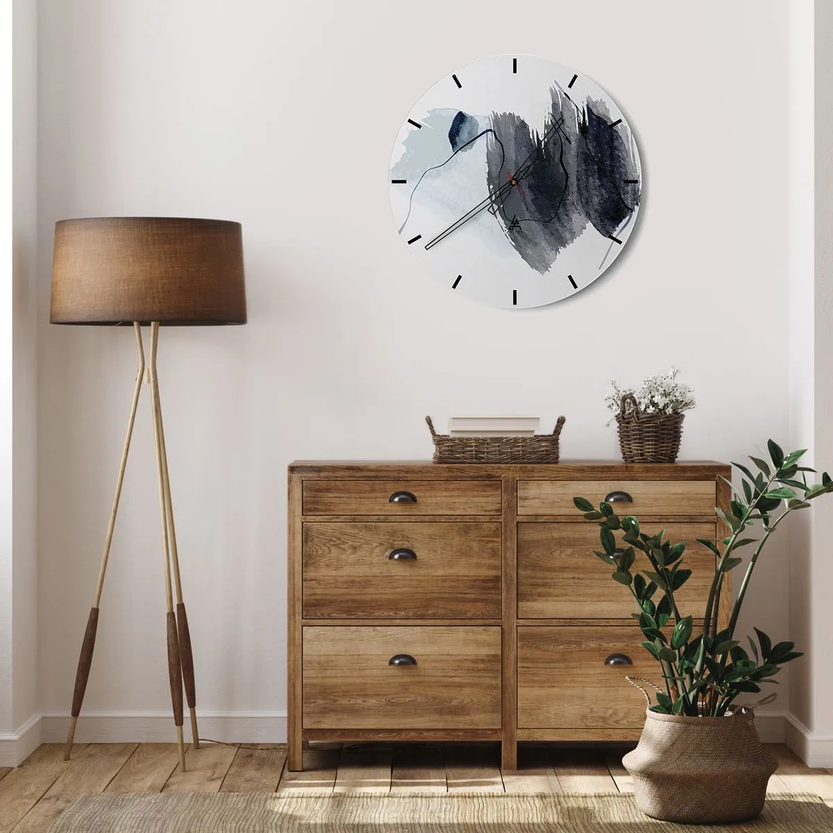 Orologio da parete - Orologio in Vetro - Macchie di acquerello blu scuro su sfondo chiaro - 30x30cm - Intensità e movimento - Decorazione murale moderna per soggiorno, cucina e camera da letto ARTTOR
