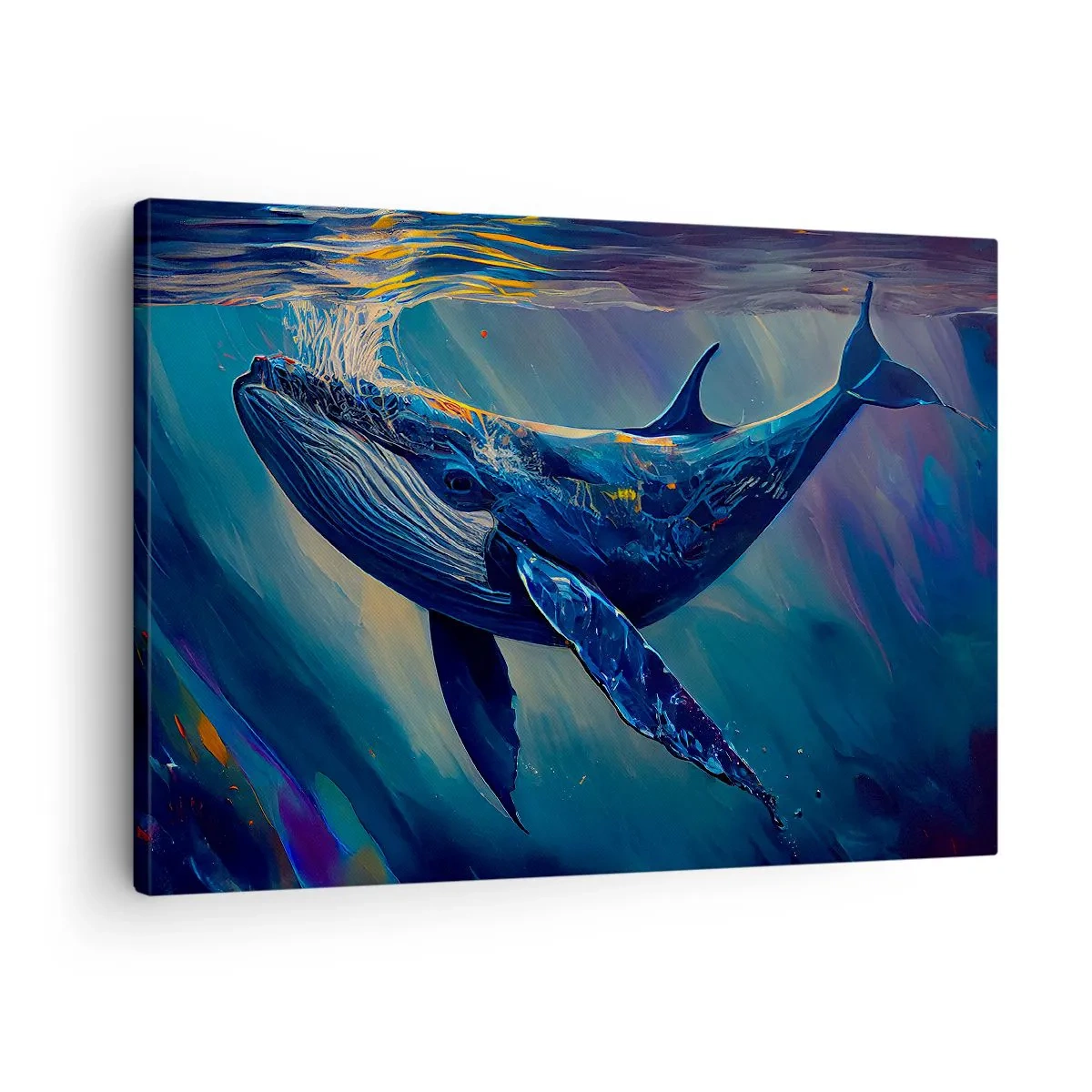 Quadro su tela - Stampe su Tela - Una balena nelle profondità dell'oceano dai colori luminosi - 70x50cm - Benvenuti nel mio mondo - Decorazione murale moderna per soggiorno e camera da letto ARTTOR