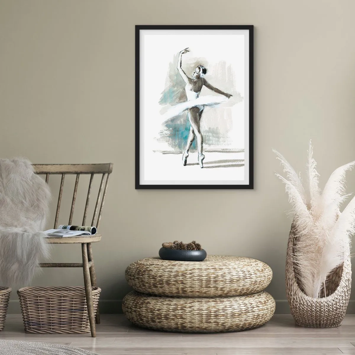 Poster in cornice nera - Una ballerina in abito bianco che si esibisce - 50x70cm - Tramutata in un cigno - Decorazione murale moderna per soggiorno e camera da letto ARTTOR