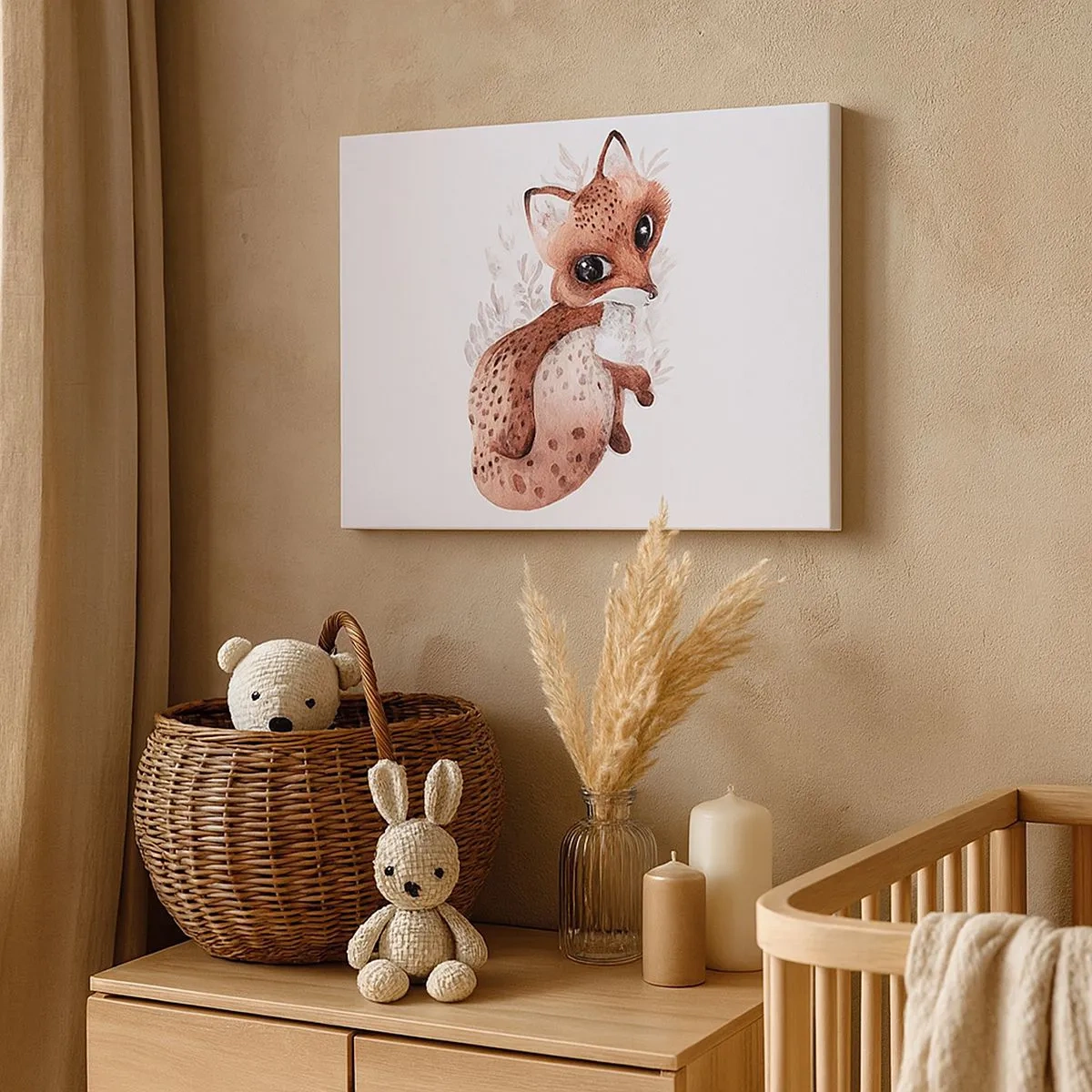 Quadro su tela - Stampe su Tela - Una simpatica volpe acquerellata su uno sfondo chiaro - 70x50cm - Semplicemente da amare - Decorazione murale moderna per soggiorno e camera da letto ARTTOR