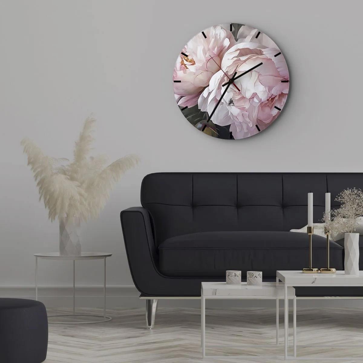 Orologio da parete - Orologio in Vetro - Delicate peonie rosa in primo piano - 30x30cm - L'attimo della fioritura - Decorazione murale moderna per soggiorno, cucina e camera da letto ARTTOR
