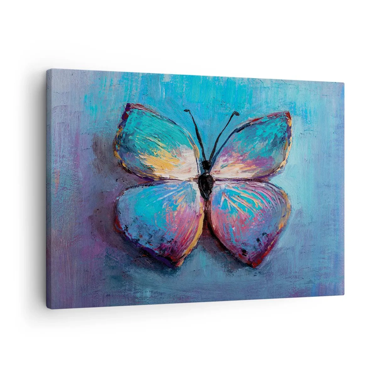 Quadro su tela - Stampe su Tela - Farfalla colorata su sfondo blu - 70x50cm - In tutta la bellezza - Decorazione murale moderna per soggiorno e camera da letto ARTTOR