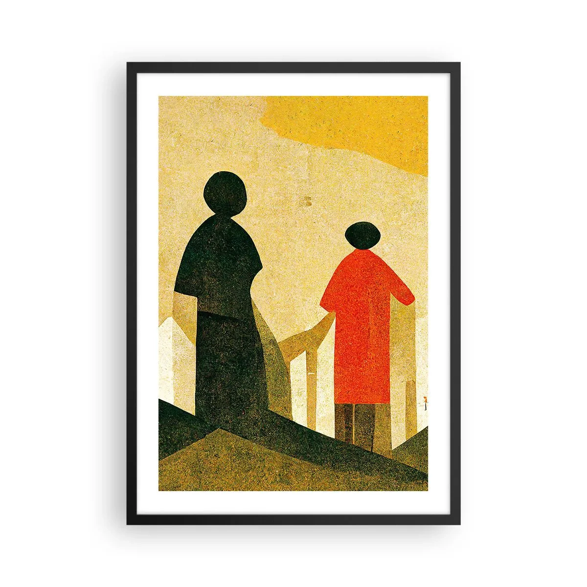 Poster in cornice nera - Silhouette geometriche di figure sullo sfondo di un paesaggio astratto - 50x70cm - La strada è ancora lunga - Decorazione murale moderna per soggiorno e camera da letto ARTTOR