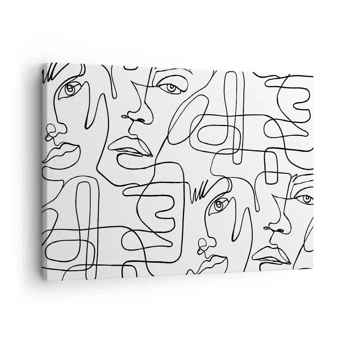 Quadro su tela - Stampe su Tela - Un disegno minimalista di un viso con linee su uno sfondo chiaro. - 70x50cm - Emozioni intrecciate - Decorazione murale moderna per soggiorno e camera da letto ARTTOR