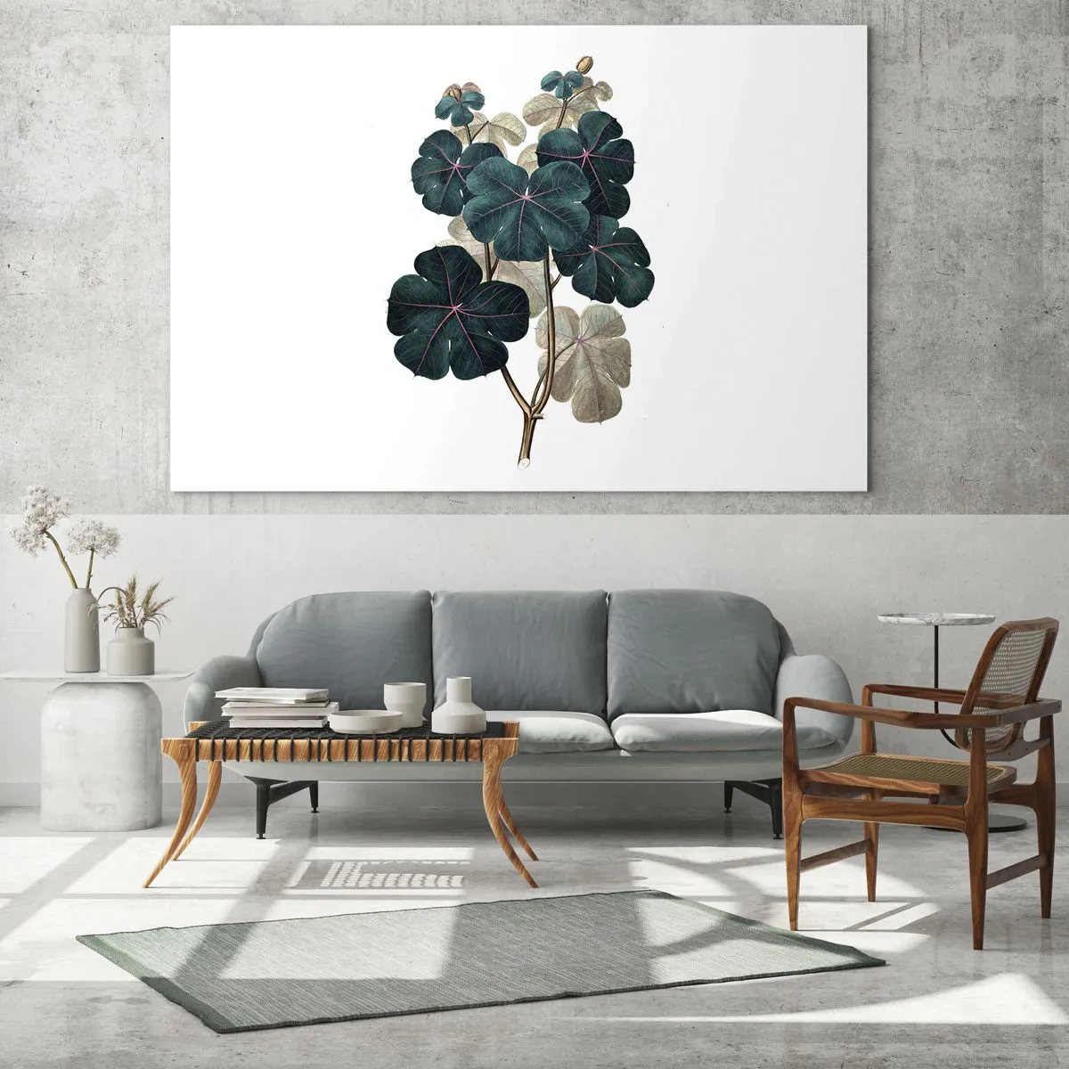 Quadro su vetro - Illustrazione botanica di foglie verdi su sfondo bianco - 70x50cm - Dal vecchio erbario - Decorazione murale moderna per soggiorno e camera da letto ARTTOR