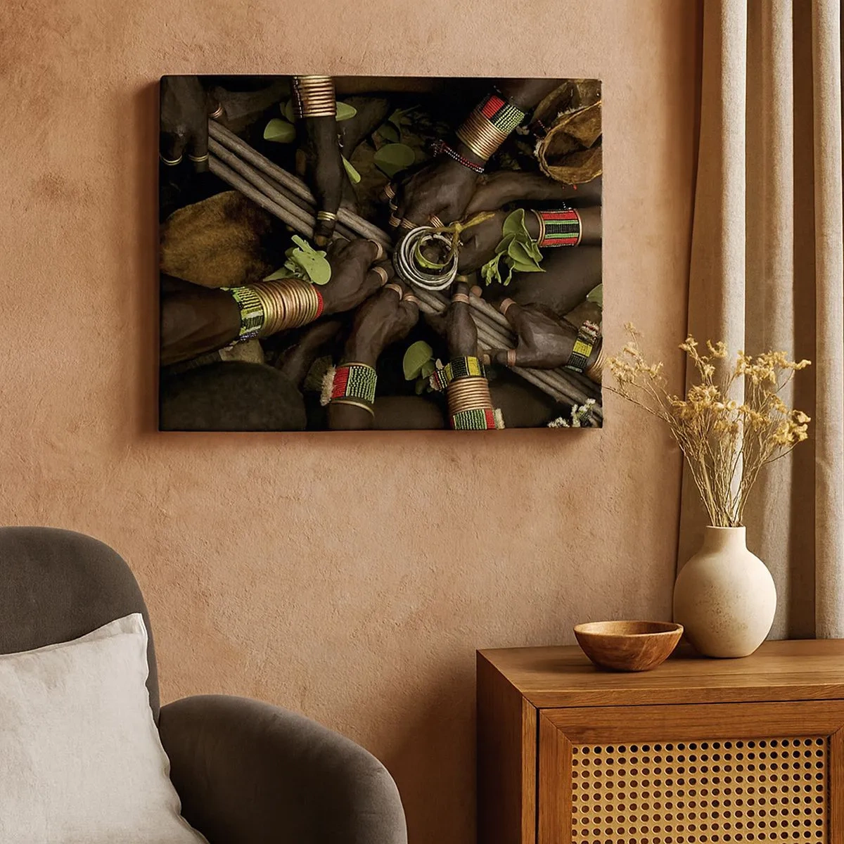 Quadro su tela - Stampe su Tela - Tradizionali braccialetti a mano in un gruppo di mani - 70x50cm - Siamo insieme - Decorazione murale moderna per soggiorno e camera da letto ARTTOR