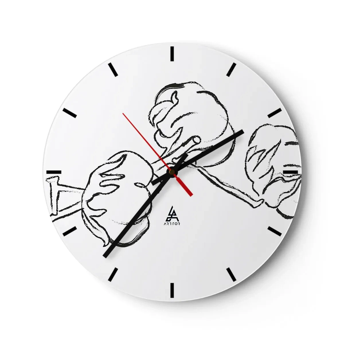 Orologio da parete - Orologio in Vetro - Schizzo in bianco e nero di un ramo di cotone su sfondo bianco - 30x30cm - Piumino di cotone - Decorazione murale moderna per soggiorno, cucina e camera da letto ARTTOR