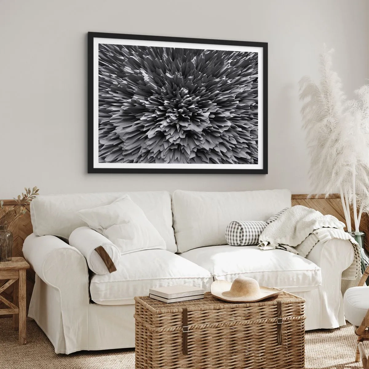 Poster in cornice nera - Struttura astratta in tonalità di grigio - 70x50cm - Spigolosità massima - Decorazione murale moderna per soggiorno e camera da letto ARTTOR