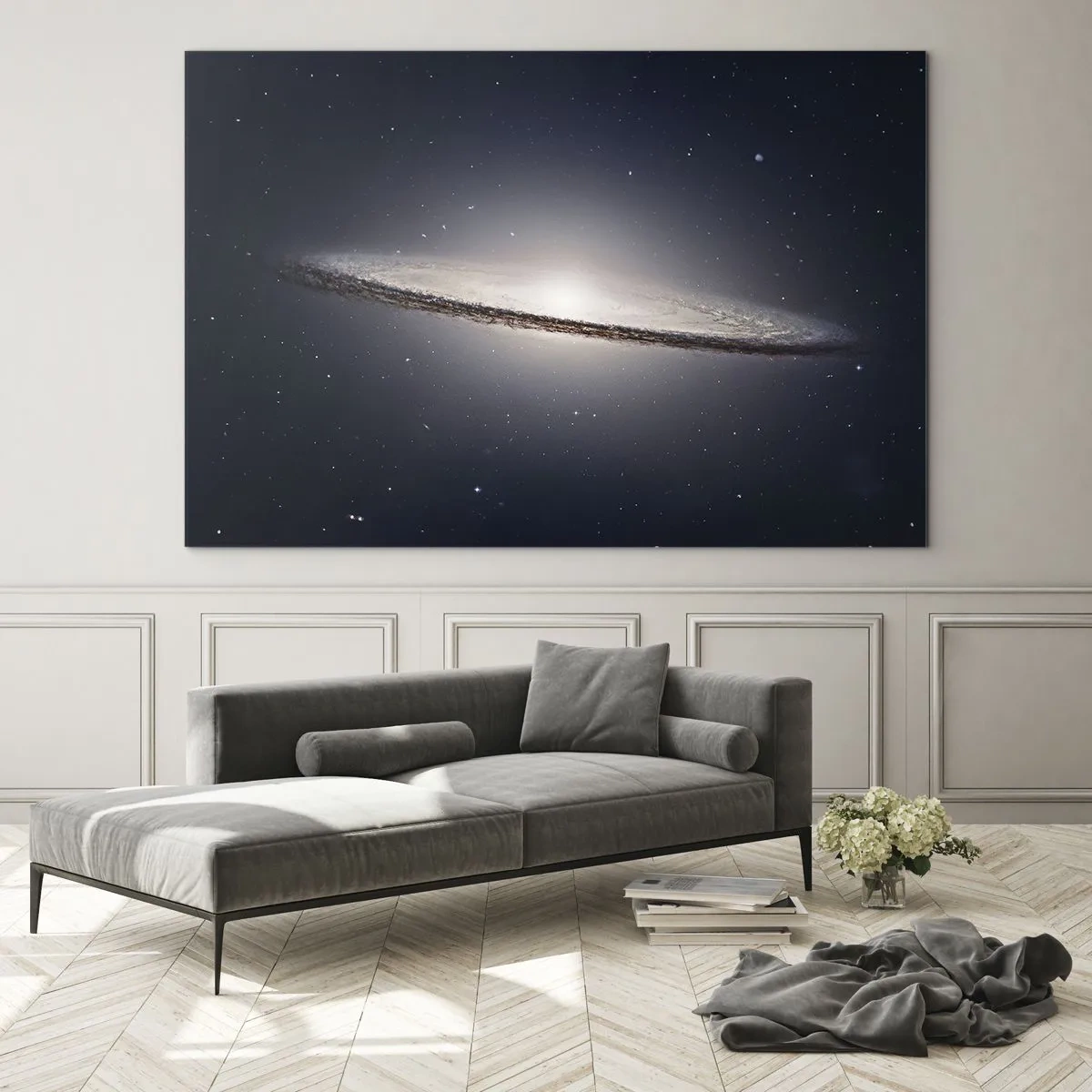 Quadro su vetro - Una galassia a spirale che fluttua nello spazio - 70x50cm - Tanto tempo fa in una lontana galassia... - Decorazione murale moderna per soggiorno e camera da letto ARTTOR