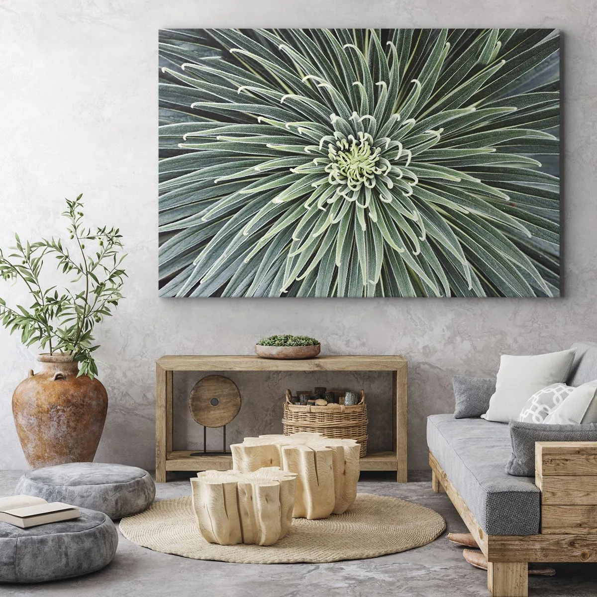 Quadro su tela - Stampe su Tela - Disposizione simmetrica di foglie verdi che ricordano una stella - 70x50cm - La nascita delle stelle - Decorazione murale moderna per soggiorno e camera da letto ARTTOR