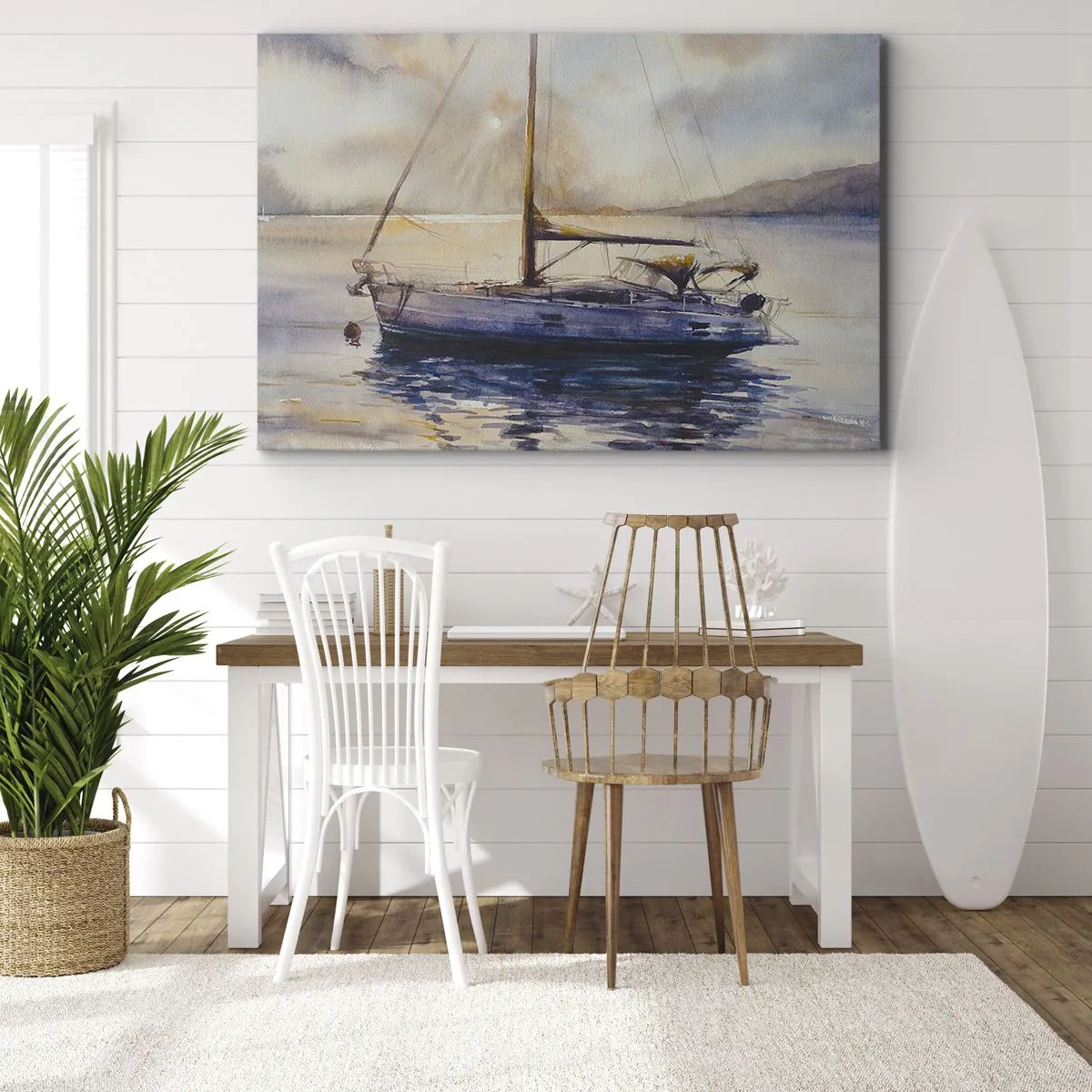 Quadro su tela - Stampe su Tela - Uno yacht su un mare calmo al tramonto - 70x50cm - La sera nel golfo - Decorazione murale moderna per soggiorno e camera da letto ARTTOR