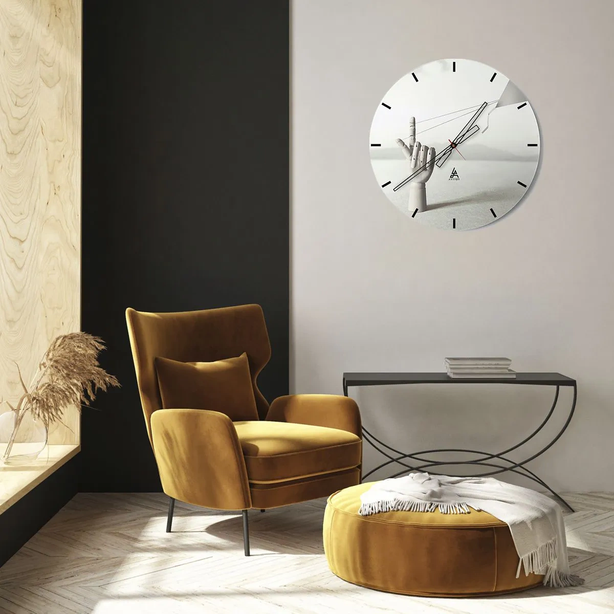 Orologio da parete - Orologio in Vetro - Una mano di legno che tende delle corde in un paesaggio surreale. - 30x30cm - Prova di forza - Decorazione murale moderna per soggiorno, cucina e camera da letto ARTTOR