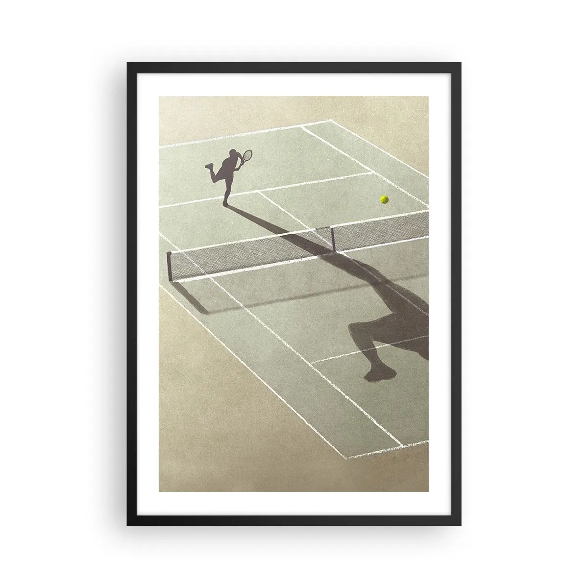 Poster in cornice nera - Un tennista in servizio in campo - 50x70cm - Sconfiggere se stesso - Decorazione murale moderna per soggiorno e camera da letto ARTTOR