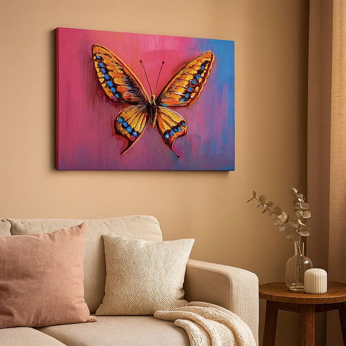 Quadro su tela - Stampe su Tela - Farfalla colorata su uno sfondo astratto - 70x50cm - Gioielli della natura - Decorazione murale moderna per soggiorno e camera da letto ARTTOR