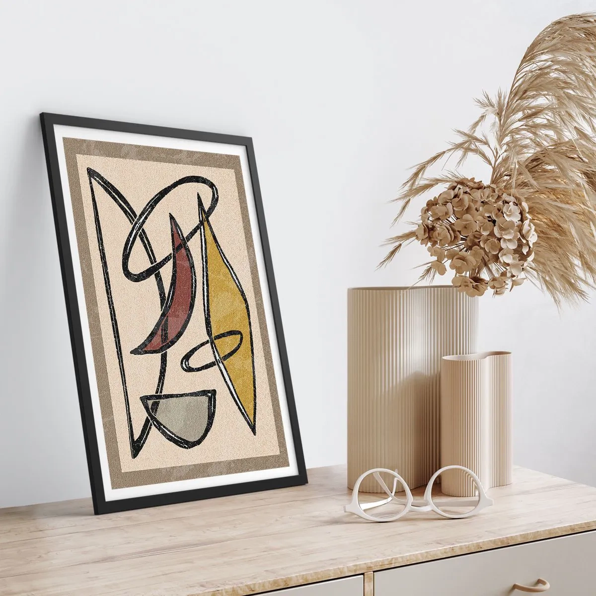 Poster in cornice nera - Astrazione geometrica nei toni del beige e del marrone - 50x70cm - Verticali e orizzontali - Decorazione murale moderna per soggiorno e camera da letto ARTTOR
