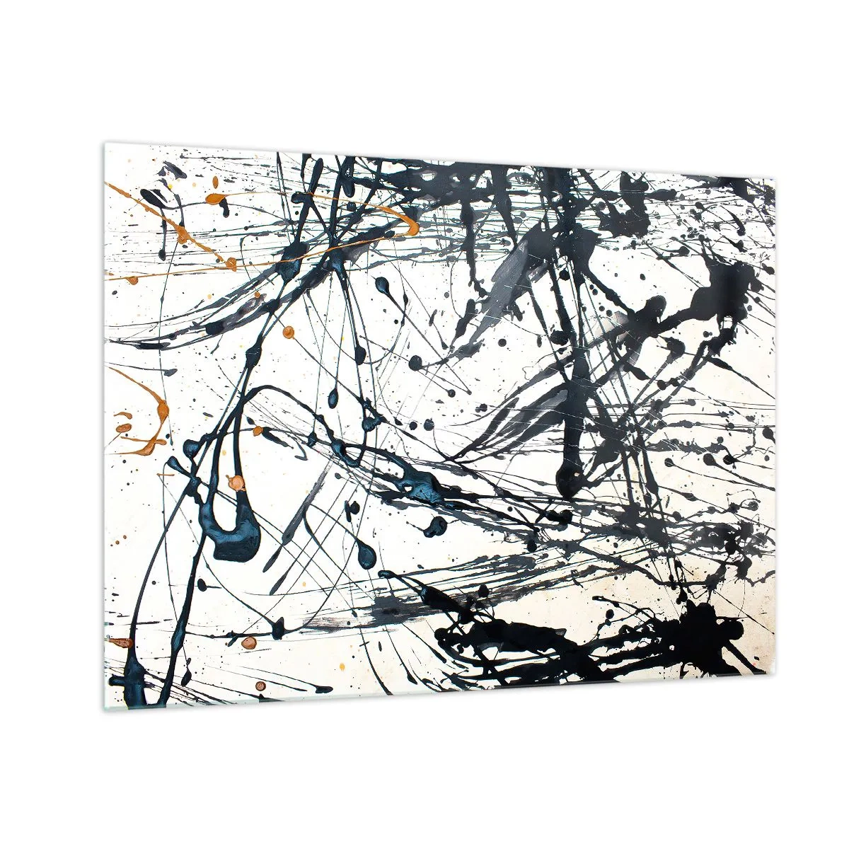 Quadro su vetro - Schizzi di vernice dinamici su uno sfondo bianco - 70x50cm - Astrazione espressionistica - Decorazione murale moderna per soggiorno e camera da letto ARTTOR