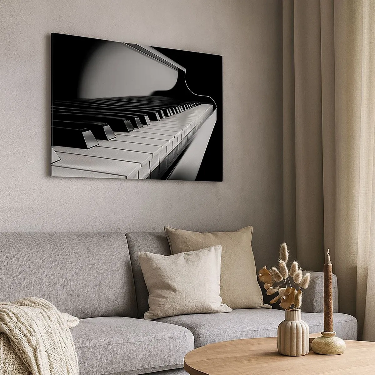 Quadro su tela - Stampe su Tela - Tasti del pianoforte in un'elegante ripresa in bianco e nero - 70x50cm - Armonia di forme e colori - Decorazione murale moderna per soggiorno e camera da letto ARTTOR