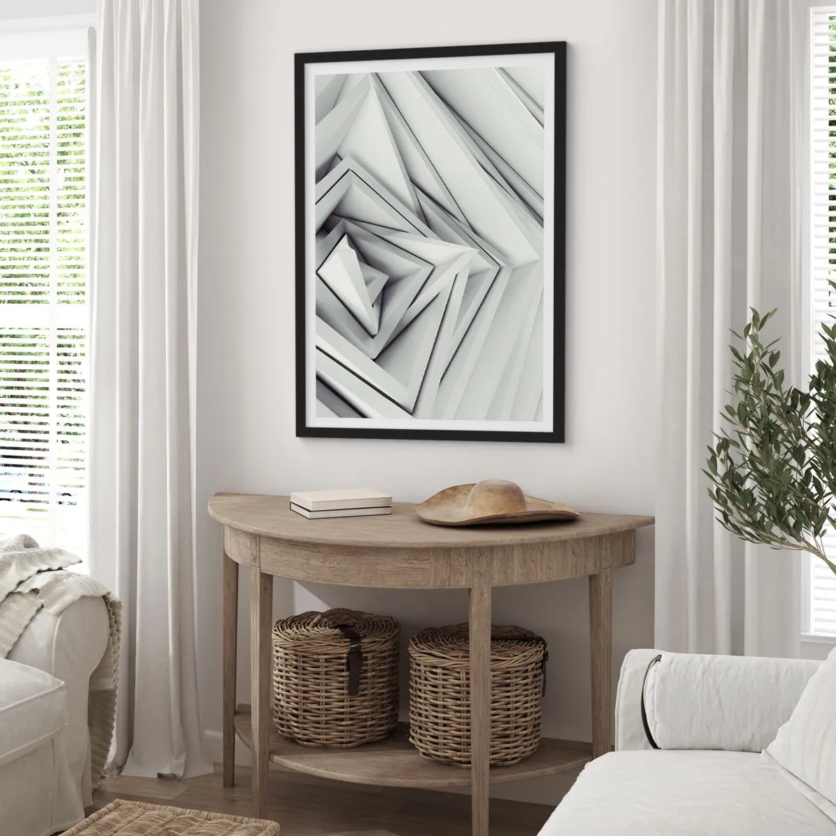 Poster in cornice nera - Composizione astratta di triangoli geometrici in 3D - 50x70cm - Germogli spigolosi - Decorazione murale moderna per soggiorno e camera da letto ARTTOR