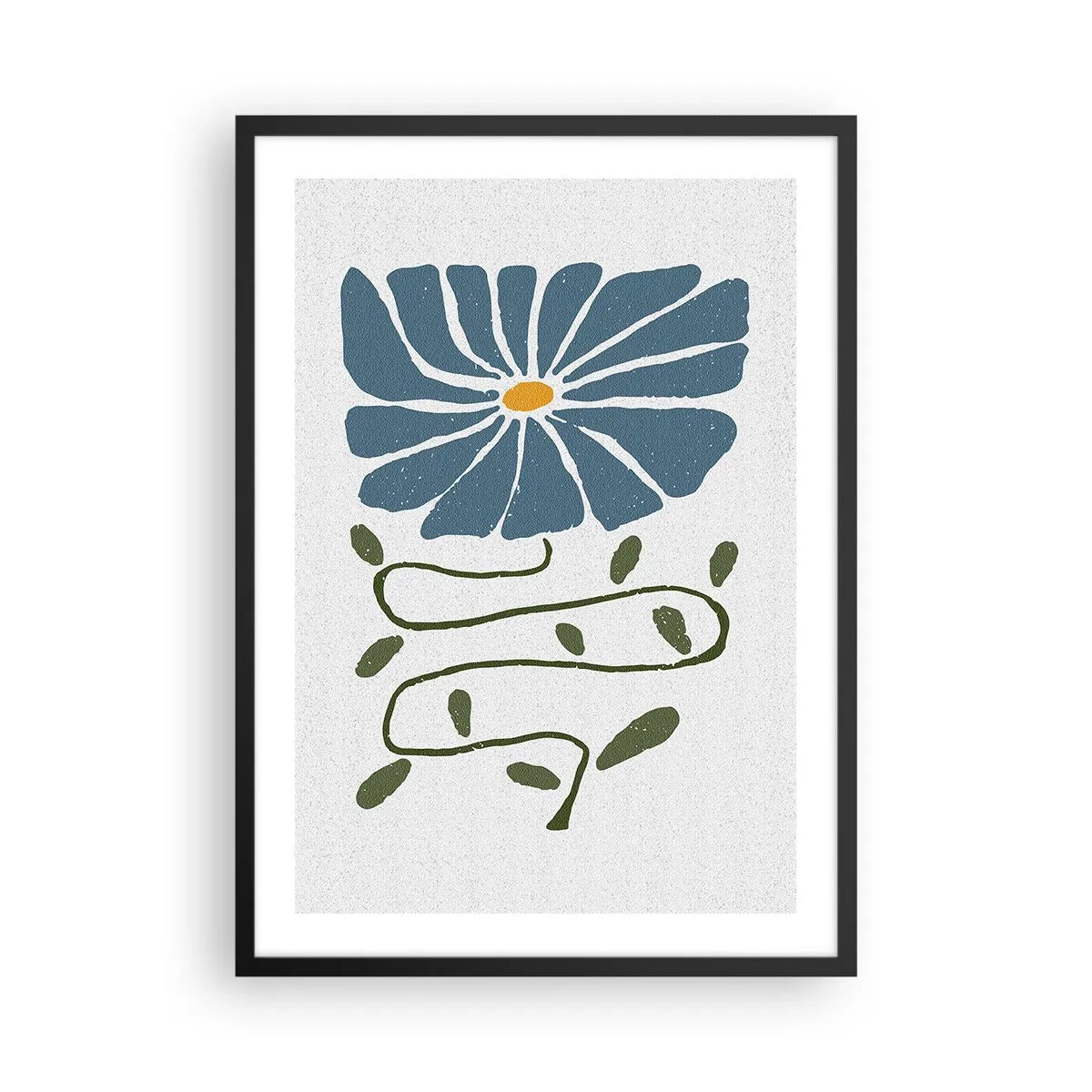 Poster in cornice nera - Un fiore blu con uno stelo sinuoso su uno sfondo chiaro - 50x70cm - Il ramo del fiore - Decorazione murale moderna per soggiorno e camera da letto ARTTOR