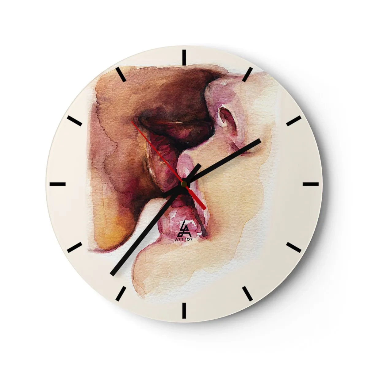 Orologio da parete - Orologio in Vetro - Un bacio di due volti in stile acquerello - 30x30cm - Come notte e giorno, terra e cielo - Decorazione murale moderna per soggiorno, cucina e camera da letto ARTTOR