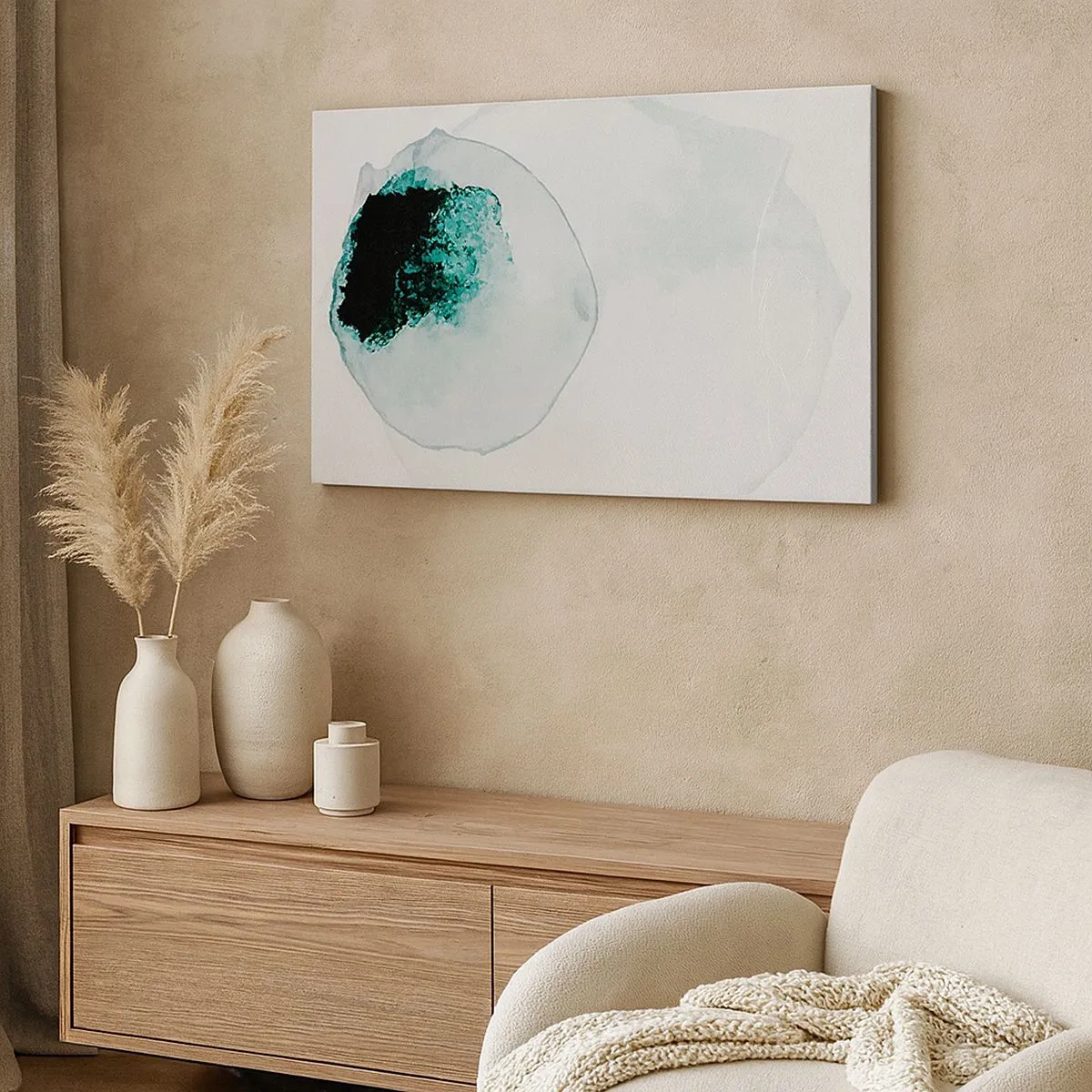 Quadro su tela - Stampe su Tela - Goccia d'acqua astratta con sfumature di verde e nero - 70x50cm - In una goccia d'acqua - Decorazione murale moderna per soggiorno e camera da letto ARTTOR