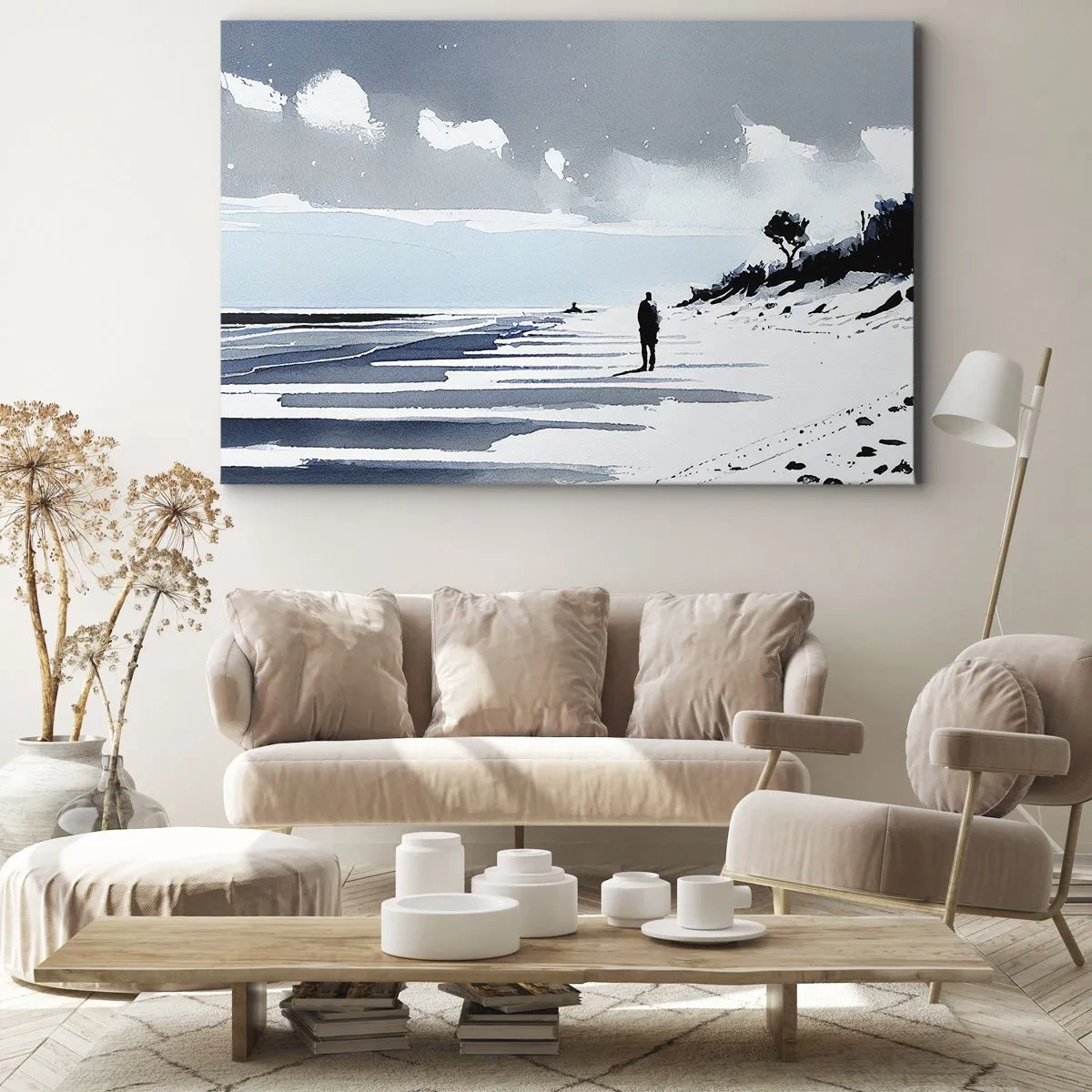Quadro su tela - Stampe su Tela - Una figura solitaria che cammina su una spiaggia deserta - 70x50cm - Solo con se stesso - Decorazione murale moderna per soggiorno e camera da letto ARTTOR