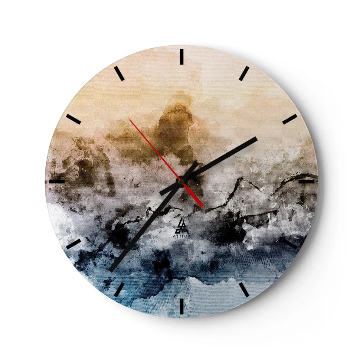 Orologio da parete - Orologio in Vetro - Un paesaggio astratto nei toni della nebbia, del marrone e del blu. - 30x30cm - Immersi in una nuvola di nebbia - Decorazione murale moderna per soggiorno, cucina e camera da letto ARTTOR