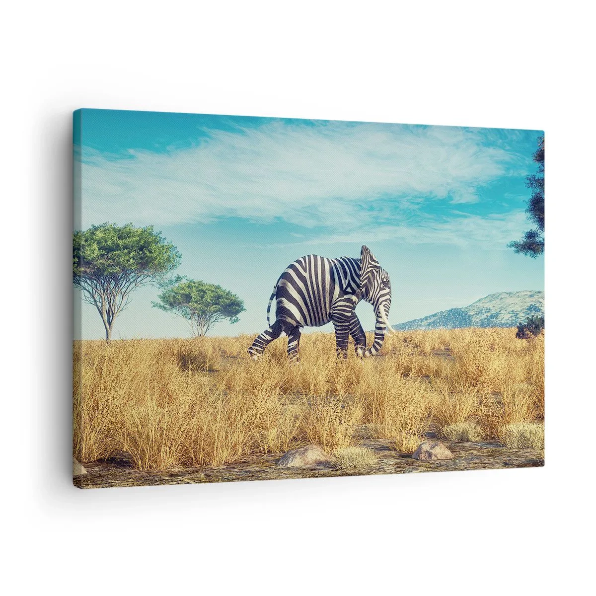 Quadro su tela - Stampe su Tela - Zebra in un paesaggio africano - 70x50cm - Il grigio non è più di moda - Decorazione murale moderna per soggiorno e camera da letto ARTTOR