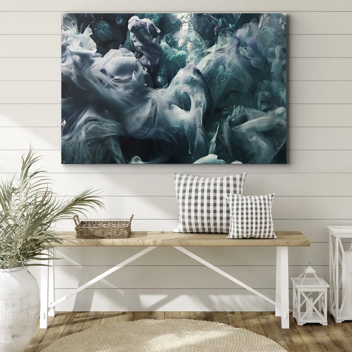 Quadro su tela - Stampe su Tela - Onde astratte dinamiche nelle tonalità del blu e del bianco - 70x50cm - Il movimento dei colori - Decorazione murale moderna per soggiorno e camera da letto ARTTOR