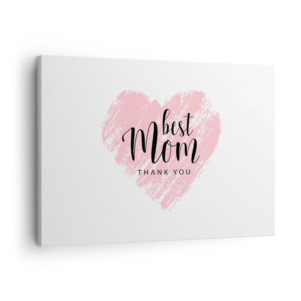 Quadro su tela - Stampe su Tela - Cuore rosa con la scritta "Grazie mamma" su sfondo bianco - 70x50cm - È sempre il momento giusto - Decorazione murale moderna per soggiorno e camera da letto ARTTOR