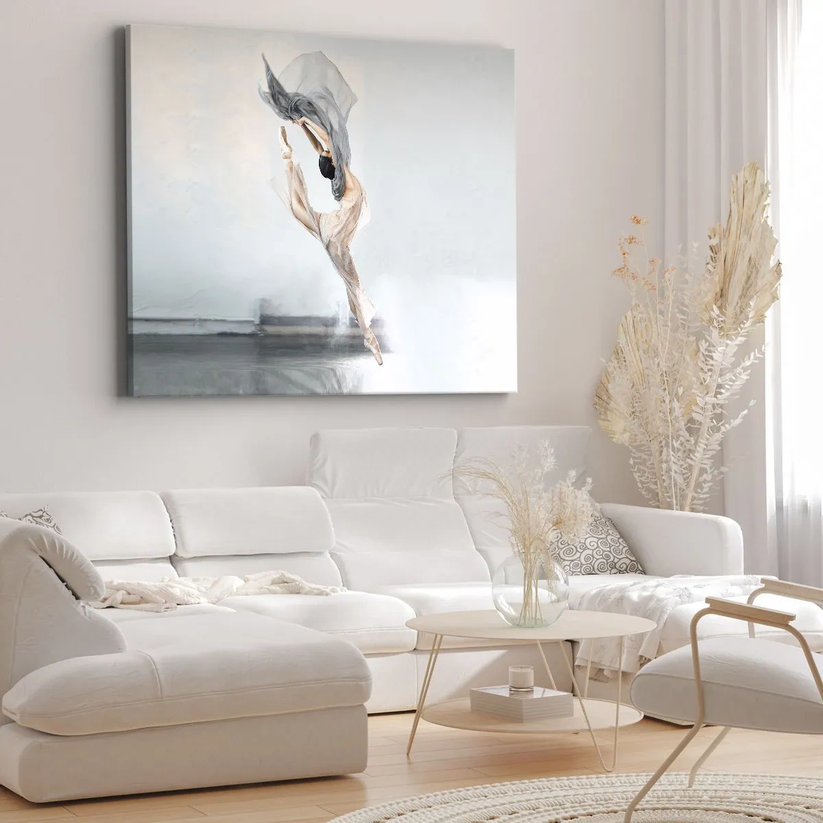 Quadro su tela - Stampe su Tela - Una ballerina in movimento dinamico su uno sfondo chiaro - 70x50cm - Nell'estasi della danza - Decorazione murale moderna per soggiorno e camera da letto ARTTOR