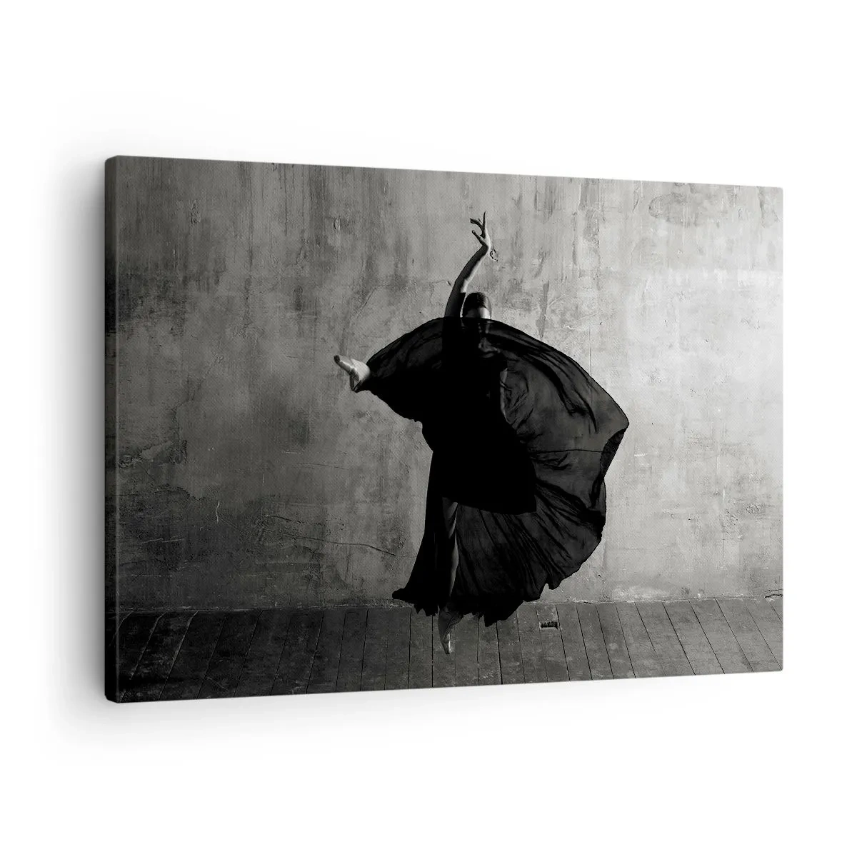 Quadro su tela - Stampe su Tela - Silhouette in bianco e nero di una ballerina in movimento su uno sfondo di muro - 70x50cm - Fasce piene di passione - Decorazione murale moderna per soggiorno e camera da letto ARTTOR