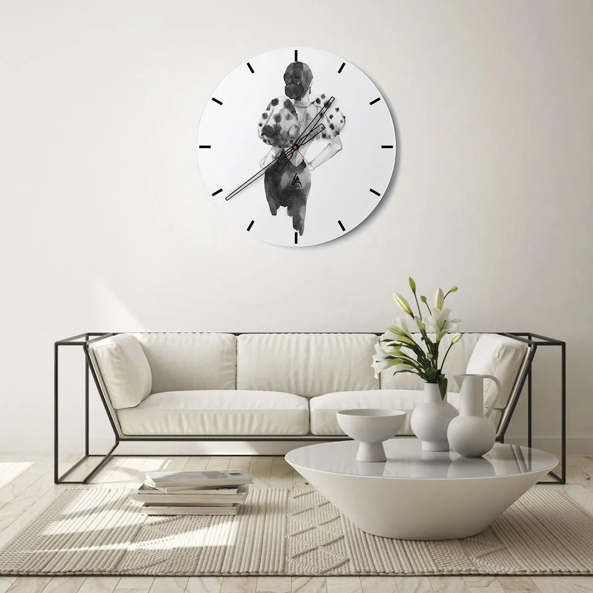Orologio da parete - Orologio in Vetro - Illustrazione in bianco e nero di una donna in un abito elegante - 30x30cm - è passata accanto - Decorazione murale moderna per soggiorno, cucina e camera da letto ARTTOR