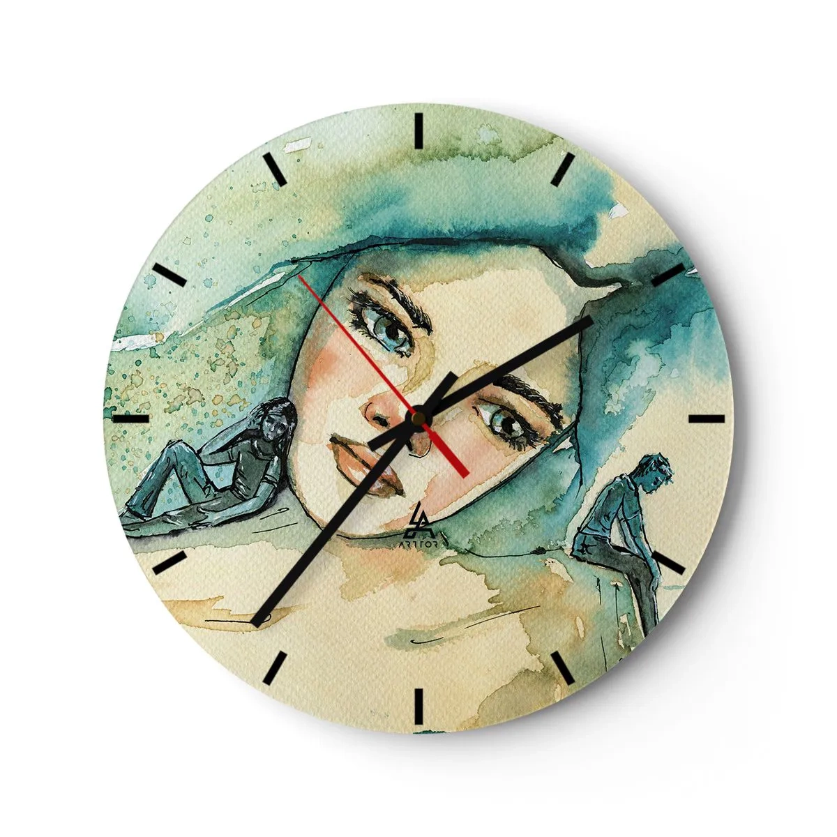 Orologio da parete - Orologio in Vetro - Ritratto artistico di una donna e sagome nei toni del blu - 30x30cm - Am I blue? - Decorazione murale moderna per soggiorno, cucina e camera da letto ARTTOR