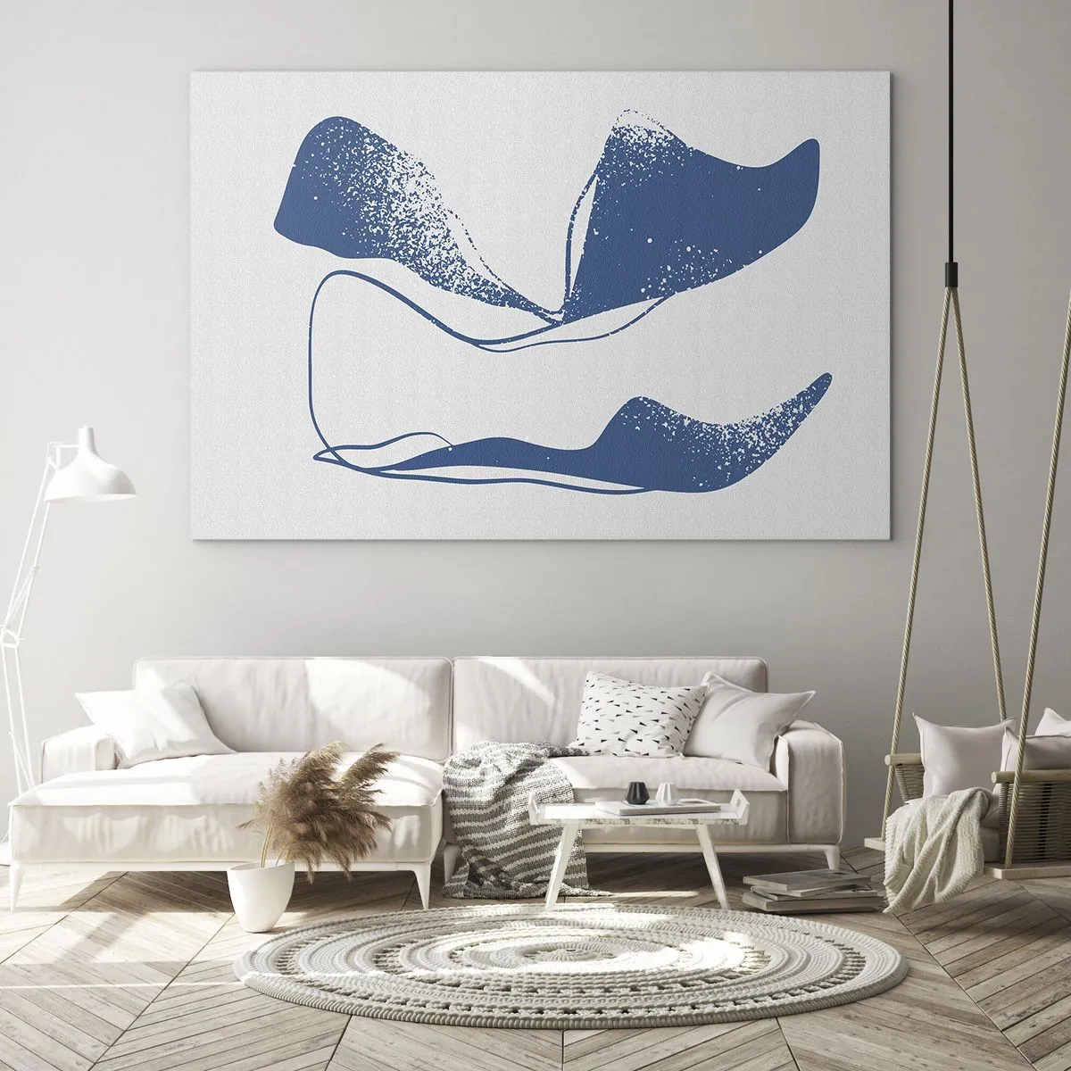 Quadro su vetro - Forme astratte blu navy che ricordano le ali - 70x50cm - Astrazione alata - Decorazione murale moderna per soggiorno e camera da letto ARTTOR
