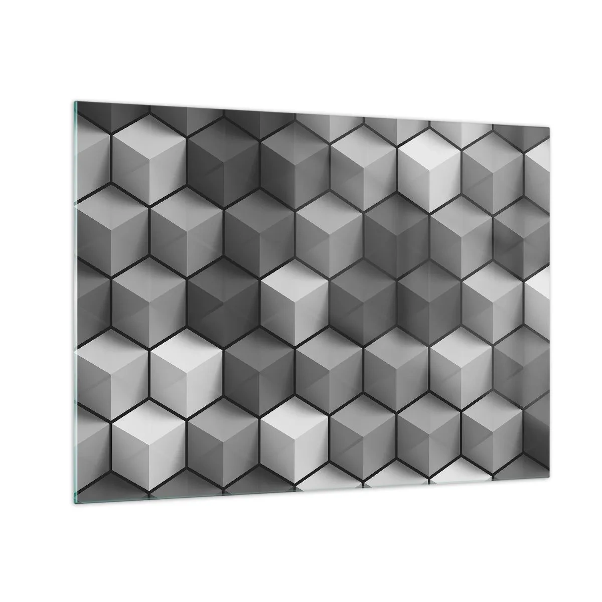 Quadro su vetro - Cubi geometrici in tonalità di grigio - 70x50cm - Puzzle cubista - Decorazione murale moderna per soggiorno e camera da letto ARTTOR