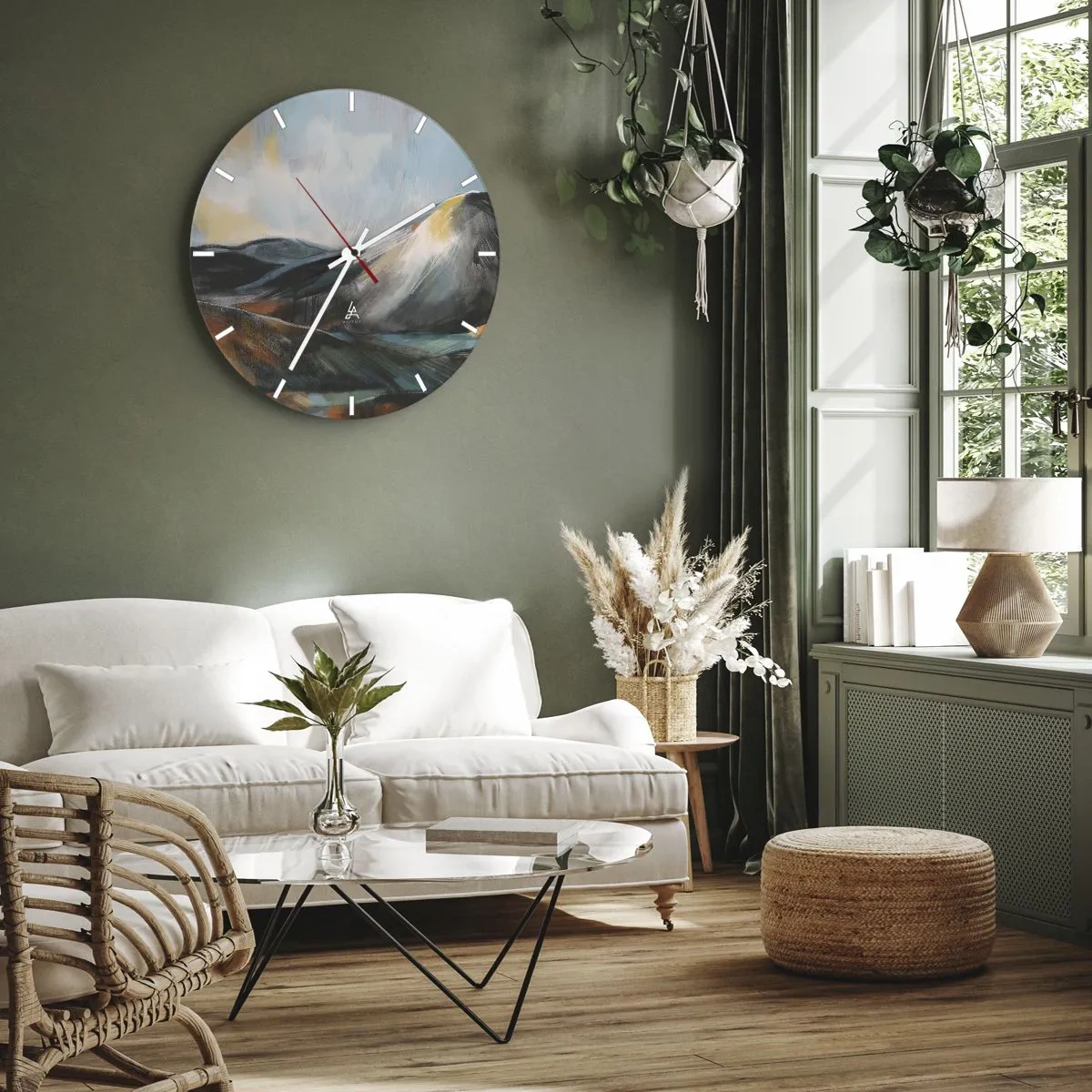 Orologio da parete - Orologio in Vetro - Un pittoresco paesaggio montano dai colori caldi - 30x30cm - Aspri e belli - Decorazione murale moderna per soggiorno, cucina e camera da letto ARTTOR