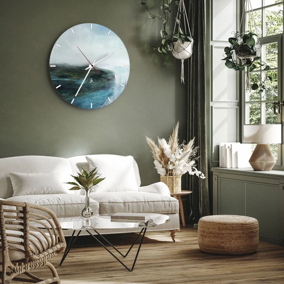 Orologio da parete - Orologio in Vetro - Un paesaggio marino con una scogliera nei toni del turchese e del blu - 30x30cm - Astrazione marittima - Decorazione murale moderna per soggiorno, cucina e camera da letto ARTTOR